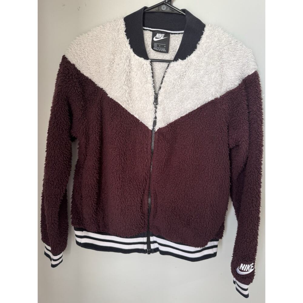 Nike Sherpa Jacket Women’s Medium Full Zip Long Sleeve Fleece Two Tone Retro